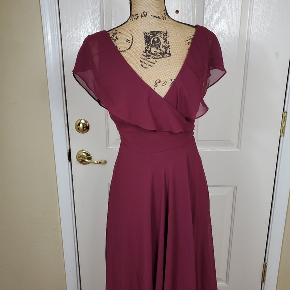 Levkoff Ruffle V-Neck Wrap Gown - Picture 2 of 13